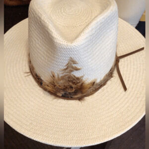NEW! Rare Wyeth x Olin White Straw Cowboy Hat with Feather Trim